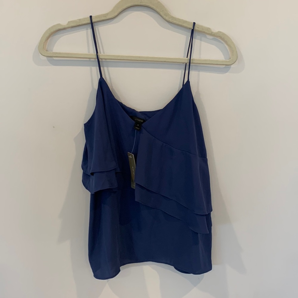 J. Crew Blue V Neck Tank With Ruffles Size 0